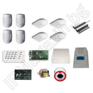 IP-AS404 - PARADOX, wired, alarm system, 1 keyboard, 4 volumetric sensors, 4 acoustic, 1 MUK, external siren 