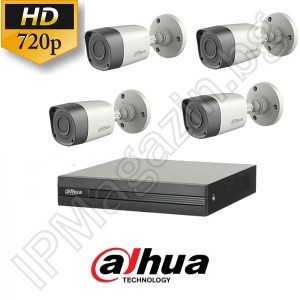 KIT4-2 - 1MP 720P HD, DAHUA surveillance kit, contains 1 DVR XVR1B04, and 4 external bucket cameras, HAC-HFW1000R-0280B-S3 (2.8mm, 20m) 