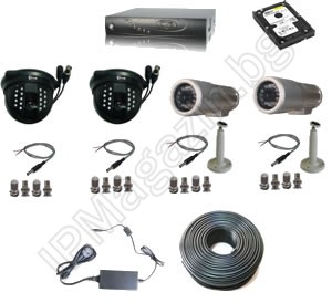 IP-S4004-system of 4 cameras and DVR recorder - for office and shop 