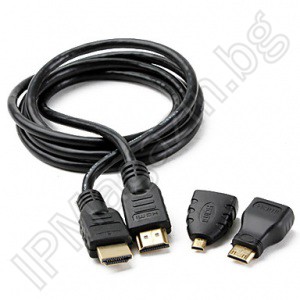 Комплет HDMI кабел и преходници - HDMI Male към HDMI Male, 1.5m, Mini HDMI към HDMI Female адаптер, Micro HDMI към HDMI Female адаптер 
