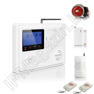 IP-AP017 - безжична, GSM аларма за дома, 3" LCD дисплей, клавиатура, 1 обемен датчик за движение, 1 МУК за врата, 2 дистанционни 