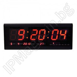 IP-LD-4818 - Дигитален, диоден, стенен, LED часовник, вътрешен монтаж, с термометър, 220V, 48x18x5cm 