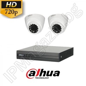 KIT2-2 - 1MP 720P HD, DAHUA surveillance kit, contains 1 DVR XVR1B04, and 2 outdoor dome cameras, HAC-HDW1000M-0280B-S3 (2.8mm, 20m) 
