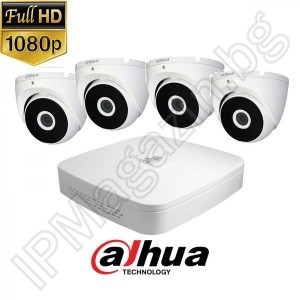 KIT4-10 - 2MP 1080P FullHD, Комплект за наблюдение DAHUA, съдържа DVR XVR5104C-X1, и 4 външни куполни камери, HAC-T2A21-0360B(3.6mm, 20m) 