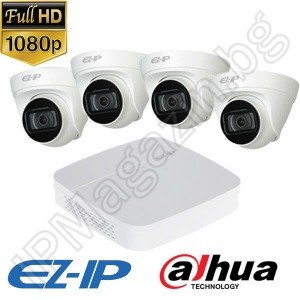 IPKIT4-1 - EZ-IP 2MP 1080P FullHD, Комплект за наблюдение DAHUA, съдържа NVR NVR2104-4KS2, и 4 външни куполни IP камери, IPC-T1B20-0360B(3.6mm, 30m) 