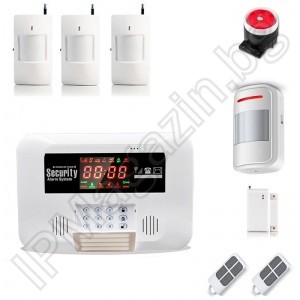IP-AP029-4 - безжична, GSM аларма за дома,  2.6" LCD дисплей, клавиатура, чувствителна на допир, 4 обемни датчика за движение, 1 МУК за врата, 2 дистанционни 