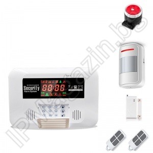 IP-AP029 - безжична, GSM аларма за дома, 2.6" LCD дисплей, клавиатура, 1 обемен датчик за движение, 1 МУК за врата, 2 дистанционни 