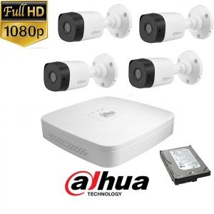 KIT4-12 - 2MP 1080P FullHD, Комплект за наблюдение DAHUA, съдържа DVR XVR5104C-X1, и 4 външни булет камери, HAC-B1A21-0360B(3.6mm, 20m) 