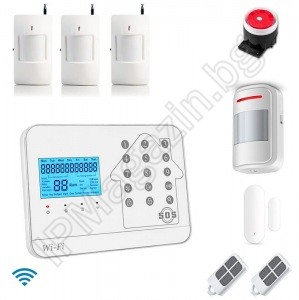 IP-AP030-4 - безжична, GSM аларма за дома, WiFi интернет модул, 3" LCD дисплей, клавиатура, чувствителна на допир, 4 обемни датчика за движение, 1 МУК за врата, 2 дистанционни 