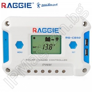 RG-CE60 - контролер, управление, на зареждане, акумулаторни батерии, от соларен панел, LCD дисплей, 12V, 24V, 60A 