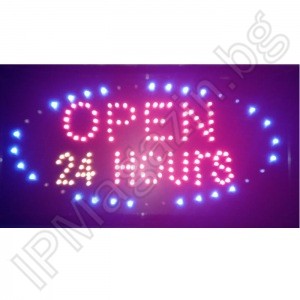 LED, рекламна табела, вътрешен монтаж, 500x250, OPEN 24 HOURS 